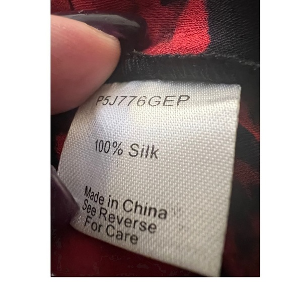 Parker Red Black Silk Long Sleeve Blouse Medium - Picture 7 of 8